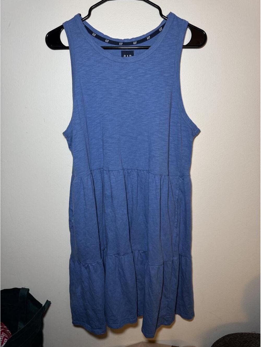 GAP Blue Tiered Ruffled Tank Dress Size Large PTP 22 GC